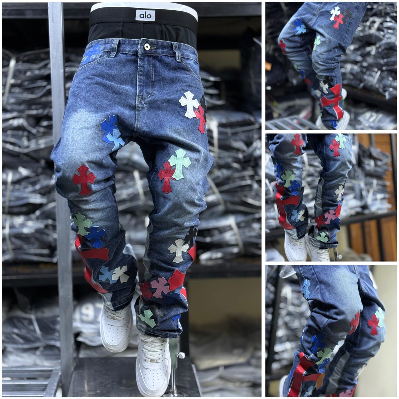 Men's Classic Denim Work Pants with Pockets, Slim Fit Stretch Jeans, and Casual Trousers ragged, patched skinny