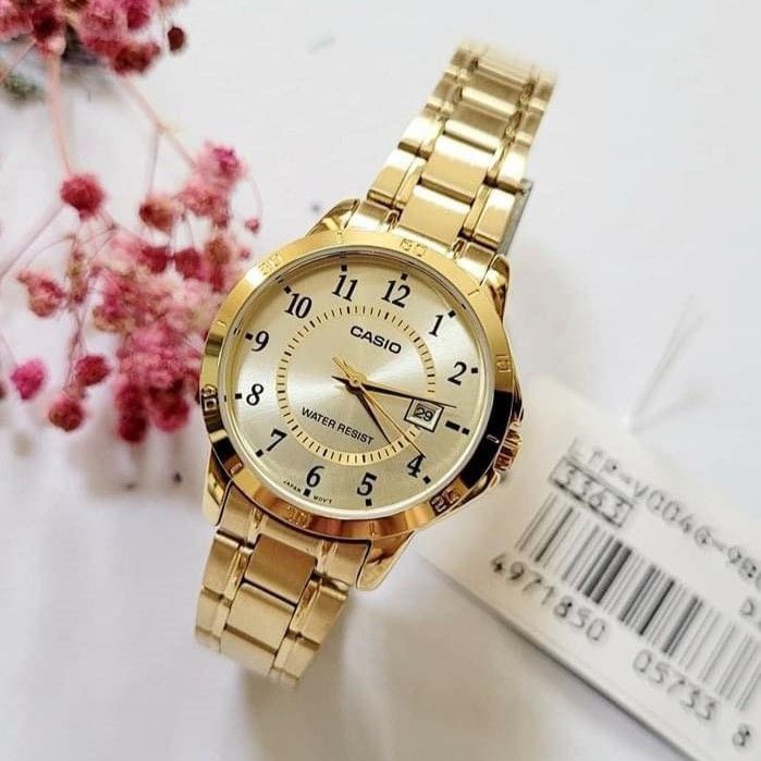 Ladies Casio Watch LTP-V004G-9B Water Resist, Non-fade, Date Display