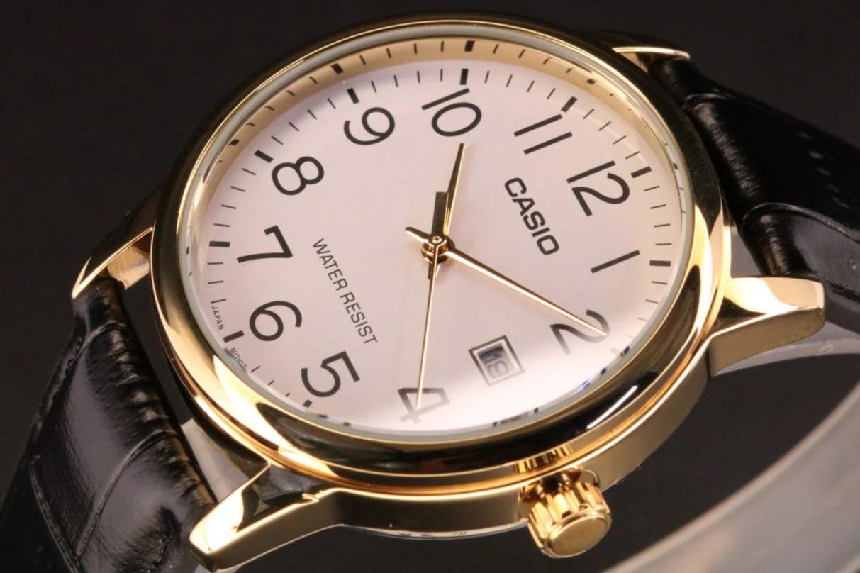 Men's Casio Leather Watch MTP-V002GL-7B2 Water Resist, Non-fade, Date Display