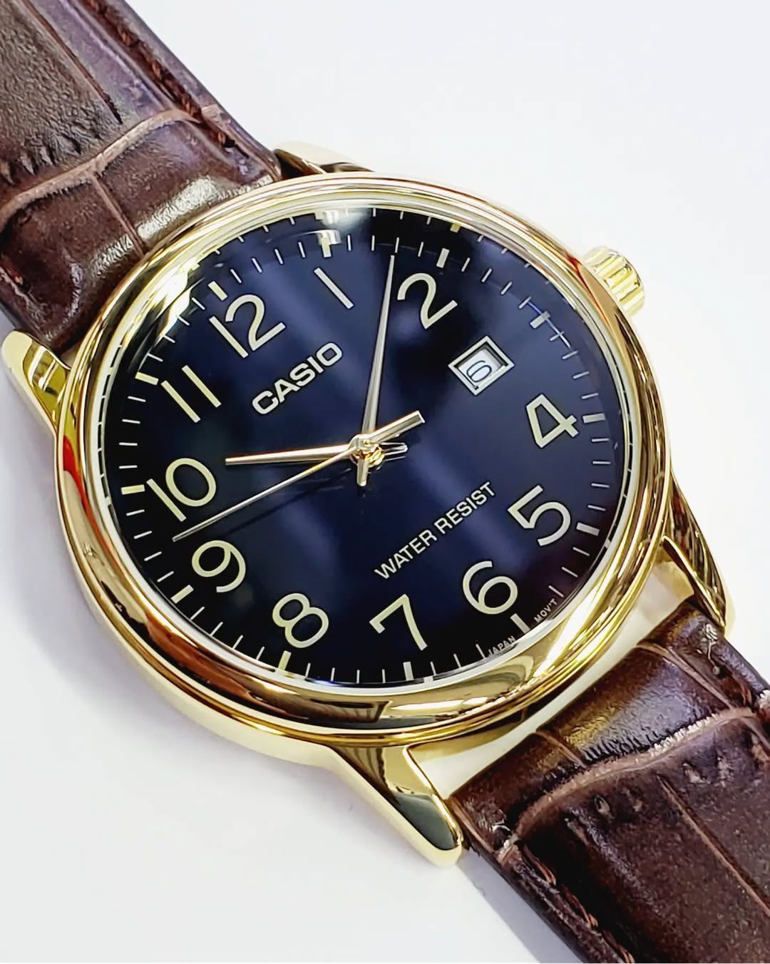 Men's Casio Leather Watch MTP-V002GL-1B Water Resist, Non-fade, Date Display