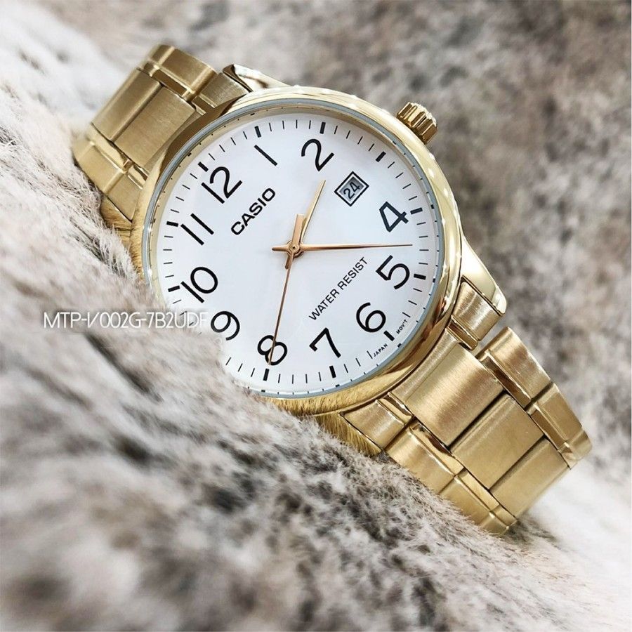 Men's Casio Watch MTP-V002G-7B2 Water Resist, Non-fade, Date Display