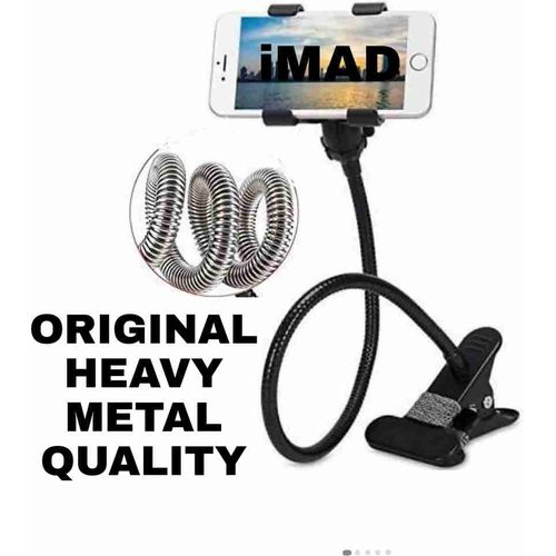 Metallic Flexible Phone Holder Stand Rotates 360 degrees ,hence flexible for all angleSuitable clips on edges of a table or flat surface The holder has a strong grip and can stretch