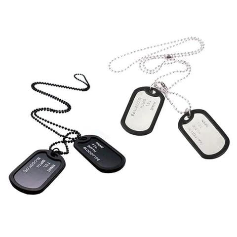 Military Pendants Fashion Military Army Style Black 2 Dog Tags Pendant Sweater Chain Necklace Men\'s Jewelry Customizable