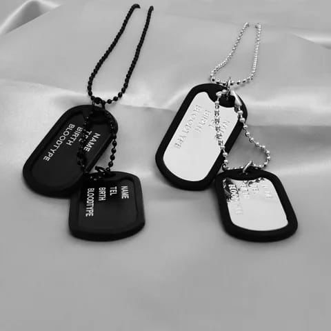 Military Pendants Fashion Military Army Style Black 2 Dog Tags Pendant Sweater Chain Necklace Men\'s Jewelry Customizable