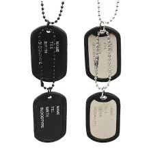 Military Pendants Fashion Military Army Style Black 2 Dog Tags Pendant Sweater Chain Necklace Men\'s Jewelry Customizable