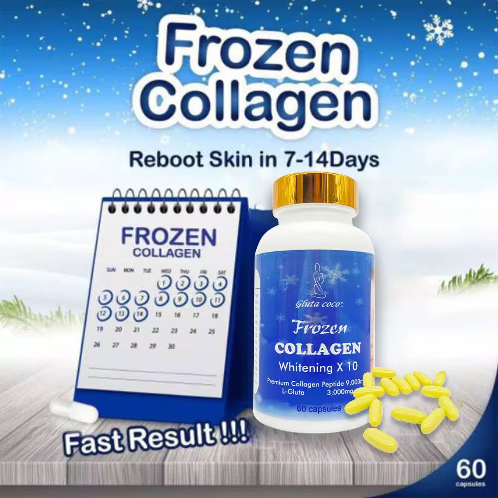 Frozen COLLAGEN Whitening Capsule X 10 Premium Collagen Peptide 9,000mg, L- Glutathione 3000mg.Collagen Whitening Capsule Repair Blemishes Acne-Acid With 3000 mg L-Glutathione