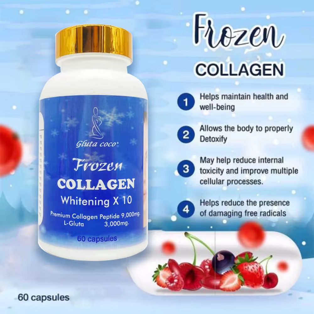 Frozen COLLAGEN Whitening Capsule X 10 Premium Collagen Peptide 9,000mg, L- Glutathione 3000mg.Collagen Whitening Capsule Repair Blemishes Acne-Acid With 3000 mg L-Glutathione