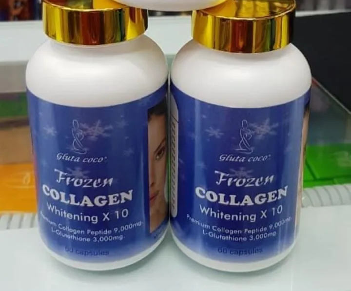 Frozen COLLAGEN Whitening Capsule X 10 Premium Collagen Peptide 9,000mg, L- Glutathione 3000mg.Collagen Whitening Capsule Repair Blemishes Acne-Acid With 3000 mg L-Glutathione