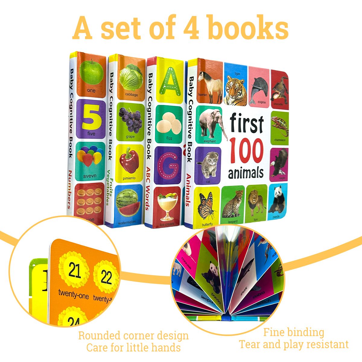 Set Of 4 English Children's Learning Encyclopedia Board Books, 4 Different Types Of Children's Vocabulary Learning Cognitive Board Books