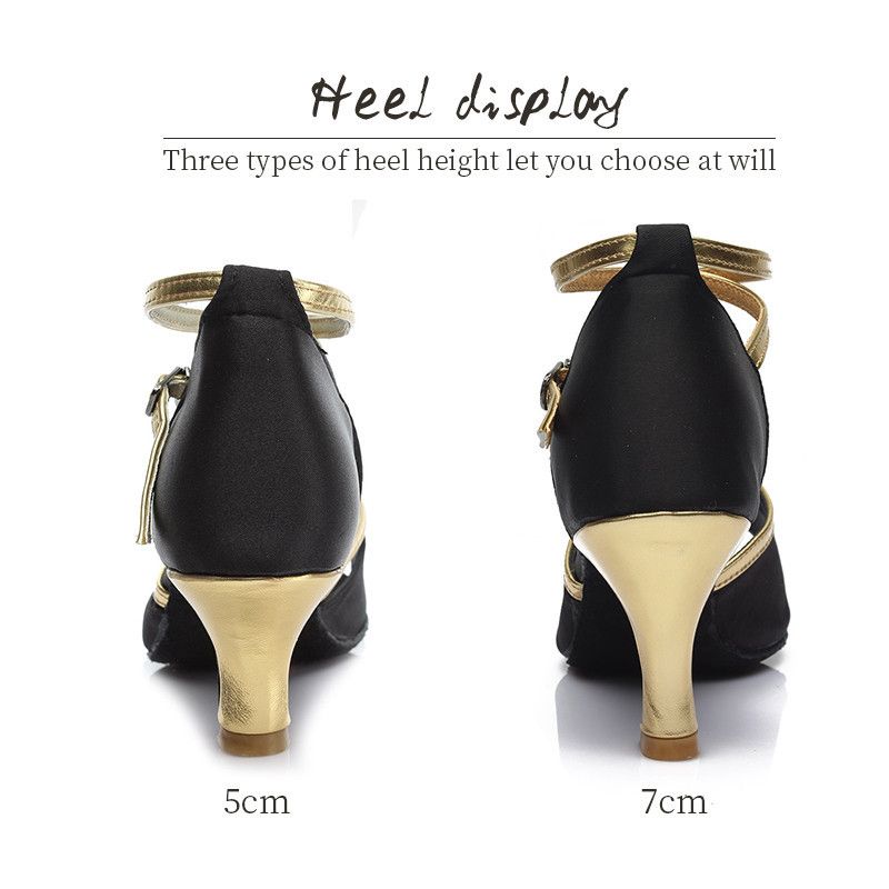 Spot Black Latin Dancing Shoes 7cm Indoor Soft Bottom High Heel Adult Women