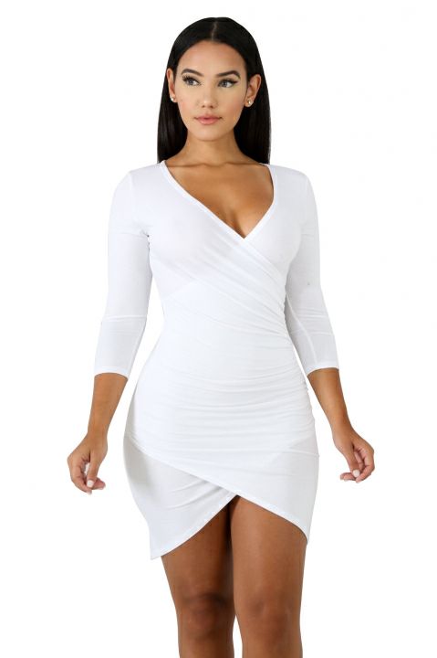 Women Long Sleeve V Neck Dresses Slim Bodycon MIni Dress Sexy Party Club Dress
