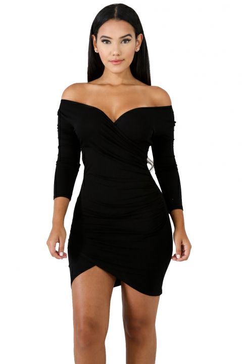 Women Long Sleeve V Neck Dresses Slim Bodycon MIni Dress Sexy Party Club Dress