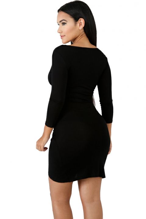 Women Long Sleeve V Neck Dresses Slim Bodycon MIni Dress Sexy Party Club Dress