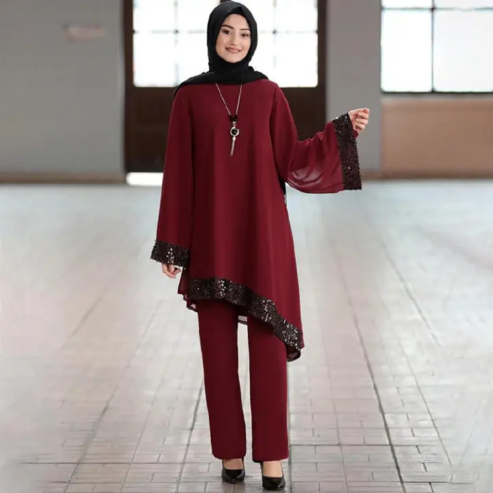 Elegant Two Pieces Sets Muslim Suits Sequined Abaya Ramadan Islam Clothing Muslim Clothes Sales