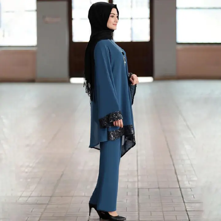 Elegant Two Pieces Sets Muslim Suits Sequined Abaya Ramadan Islam Clothing Muslim Clothes Sales