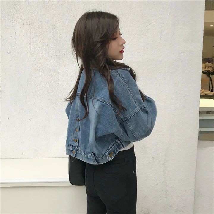 Boyfriend Jeans Jacket Women Oversized Crop Denim Jackets Vintage Loose Coats Long Sleeve Jacket