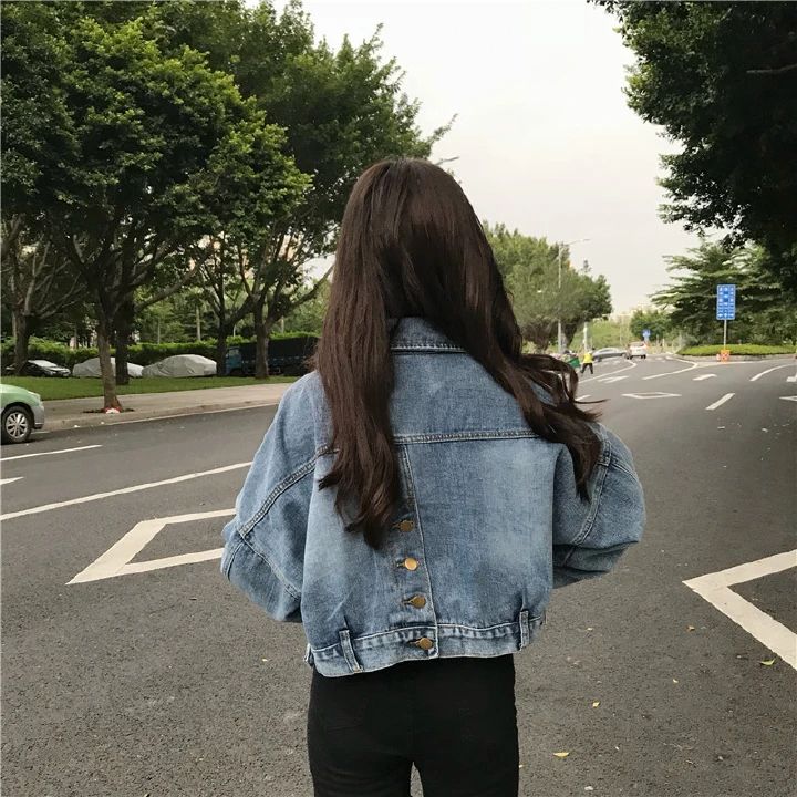 Boyfriend Jeans Jacket Women Oversized Crop Denim Jackets Vintage Loose Coats Long Sleeve Jacket