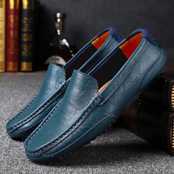 Men Loafers Casual PU Slip-Ons Moccasin Flats Black Driving Doug Shoes Slip Ons Plus Size Blue Shoes 37-46