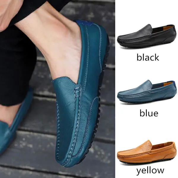 Men Loafers Casual PU Slip-Ons Moccasin Flats Black Driving Doug Shoes Slip Ons Plus Size Blue Shoes 37-46
