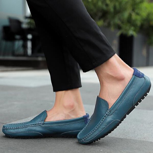 Men Loafers Casual PU Slip-Ons Moccasin Flats Black Driving Doug Shoes Slip Ons Plus Size Blue Shoes 37-46