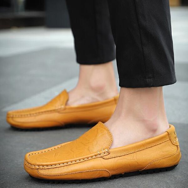 Men Loafers Casual PU Slip-Ons Moccasin Flats Black Driving Doug Shoes Slip Ons Plus Size Blue Shoes 37-46
