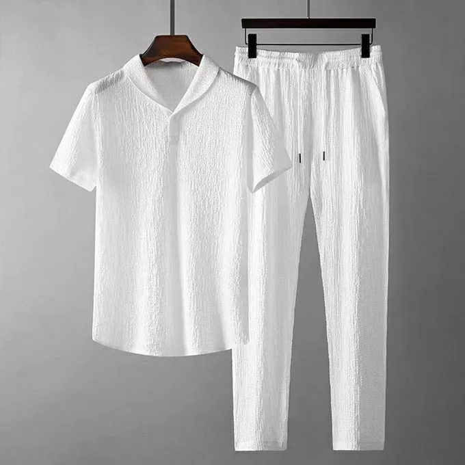 2 In 1 Men's Black T-Shirt Sets 2 Pcs Man Loose Short Sleeve Trousers Set 2 in1 Men's Loose Short Sleeve Trousers Set Summer Men Clothes