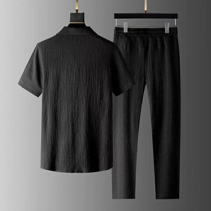 2 In 1 Men's Black T-Shirt Sets 2 Pcs Man Loose Short Sleeve Trousers Set 2 in1 Men's Loose Short Sleeve Trousers Set Summer Men Clothes