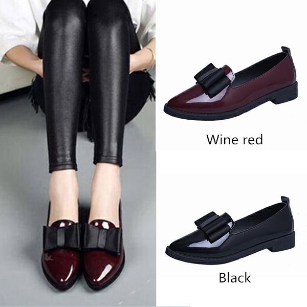 Women Loafers Fashion Ladies Patent Leather Flats Shoes Sweet Bowtie Casual Doug Shoes Ballerinas and Flats Women's Shoes