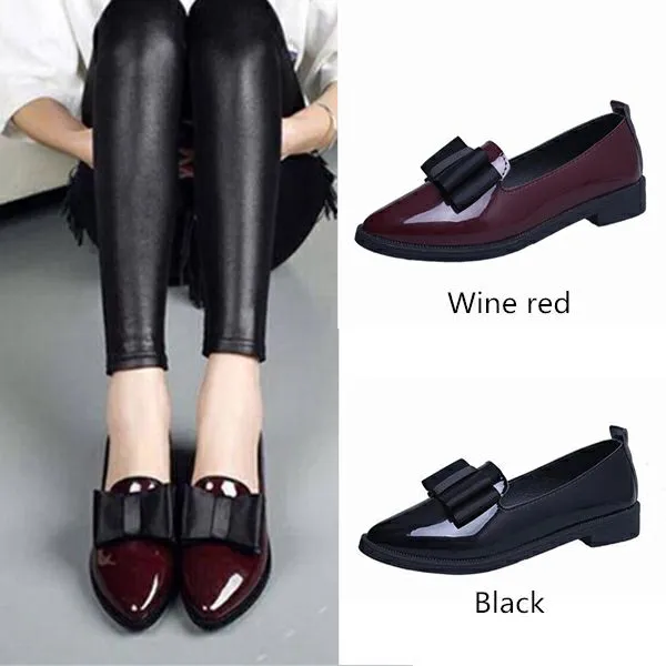 Women Loafers Fashion Ladies Patent Leather Flats Shoes Sweet Bowtie Casual Doug Shoes Ballerinas and Flats Women's Shoes