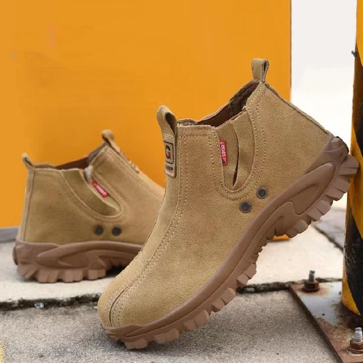 Labor protection shoes, men's cowhide breathable steel toe caps, anti impact, anti puncture, welding work shoes, construction site work shoes, safety shoes, fire shoes, electrician safety shoes.