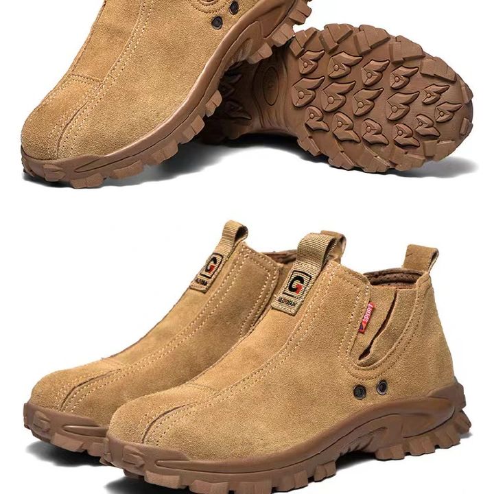 Labor protection shoes, men's cowhide breathable steel toe caps, anti impact, anti puncture, welding work shoes, construction site work shoes, safety shoes, fire shoes, electrician safety shoes.