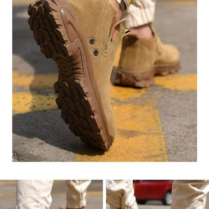 Labor protection shoes, men's cowhide breathable steel toe caps, anti impact, anti puncture, welding work shoes, construction site work shoes, safety shoes, fire shoes, electrician safety shoes.