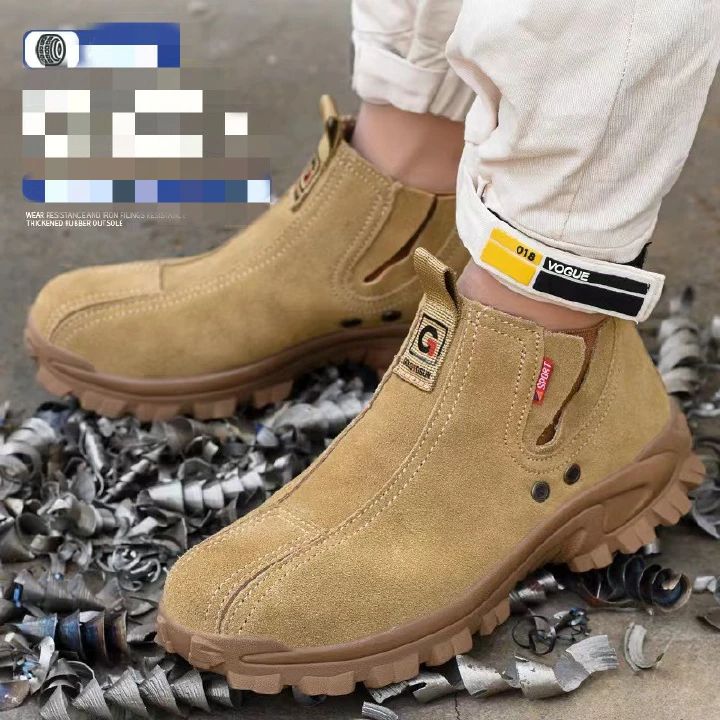 Labor protection shoes, men's cowhide breathable steel toe caps, anti impact, anti puncture, welding work shoes, construction site work shoes, safety shoes, fire shoes, electrician safety shoes.
