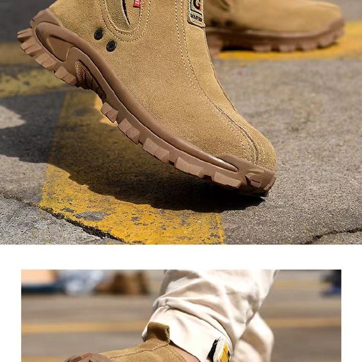 Labor protection shoes, men's cowhide breathable steel toe caps, anti impact, anti puncture, welding work shoes, construction site work shoes, safety shoes, fire shoes, electrician safety shoes.