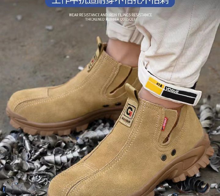 Labor protection shoes, men's cowhide breathable steel toe caps, anti impact, anti puncture, welding work shoes, construction site work shoes, safety shoes, fire shoes, electrician safety shoes.
