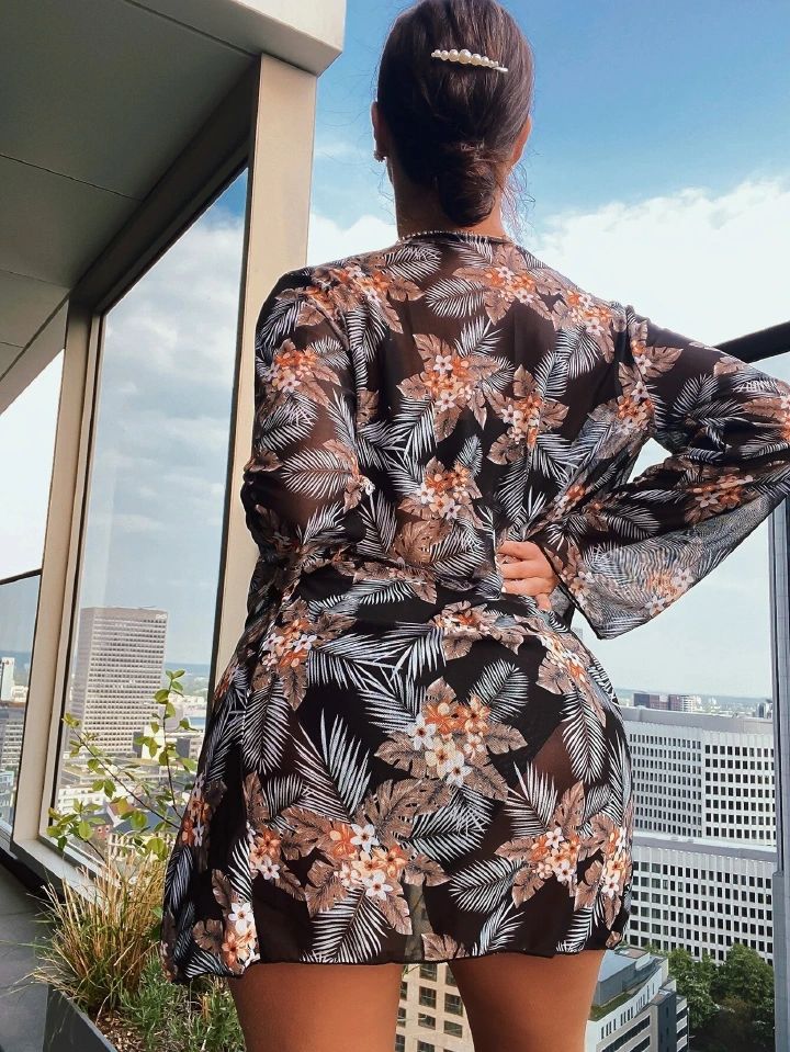 Women's 3 Piece Swimsuit High Waist Bikini Kimono Cover Up Set