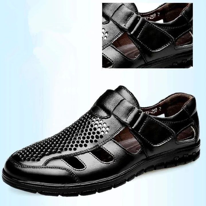 2025 Summer New Men's Sandals Breathable and Comfortable Business Casual Hollow Mesh Leather Sandals