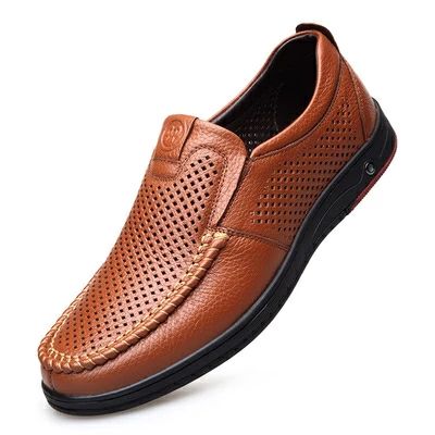 2025 Newly Men's Summer Loafers Shoes Genuine Leather Soft Man Casual Slip-on Cutout Shoes Cowhide Summer Loafers