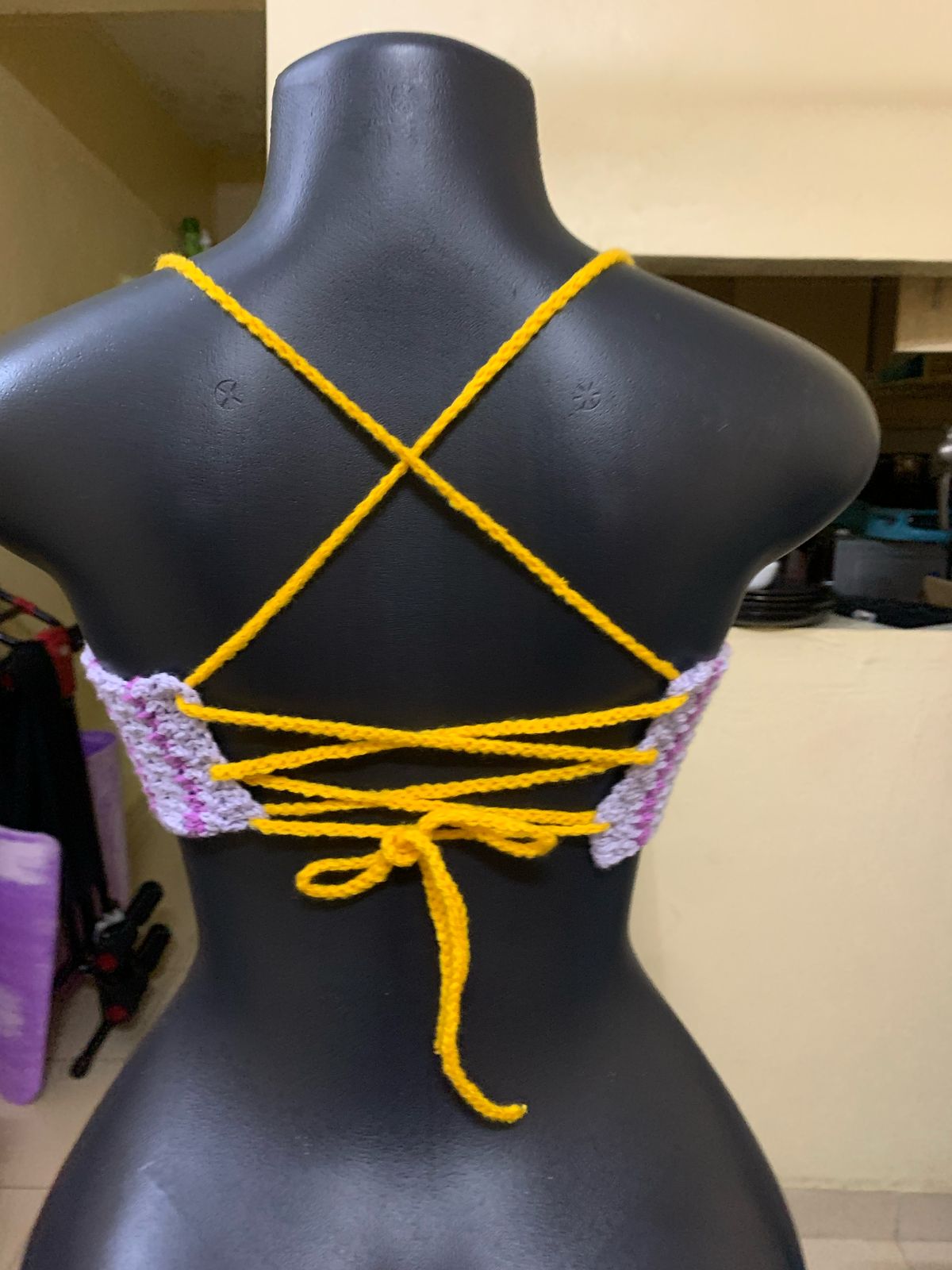 CROCHET DIAMOND BIKINI CROCHET TOP MULTI-COLOR MEDIUM SIZE
