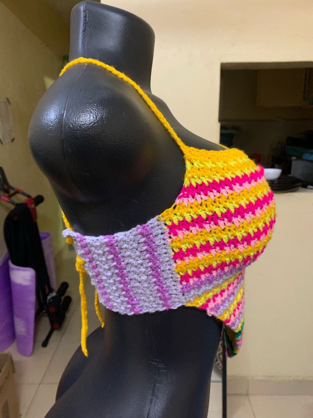 CROCHET DIAMOND BIKINI CROCHET TOP MULTI-COLOR MEDIUM SIZE