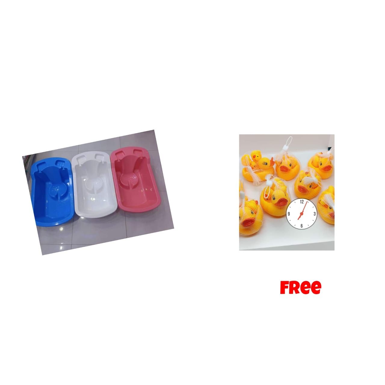 (SHOW MORE LOVE TO YOUR KIDS)Baby Wash Basin Bucket / Baby Bath Tub With Support Area.with free 3pcs bath ducksenough room for baby to play with water
has a comfortable back rest for baby
very light,e