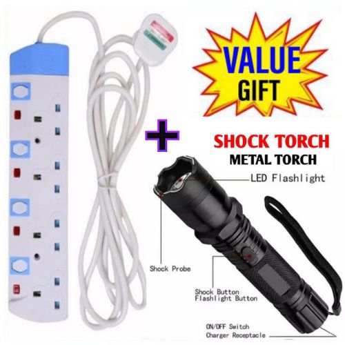 📌Up to 50 %off📌Power King HOME BEST 4 WAY POWER EXTENSION WITH LONG CABLE+FREE ELECTRIC SHOCK TORCH.With surge protectorHeat resistant hard ABS plastic to withstand overheatingSafety shuttered socke