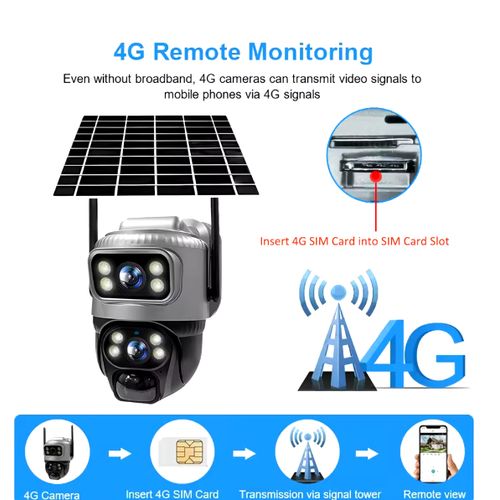 SIM CARD V380 Dual Lens 4G Camera Solar PIR Human Detection Night Vision Waterproof Security Video IP Camara 4mp Battery CCTV Monitor