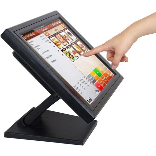 Point of sale Touch monitor15-Inch Capacitive LED Multi-Touch Monitor, True Flat Seamless Design Touchscreen with Metal POS Stand, for Office, POS, Retail, Restaurant, Bar, Gym, Warehouse