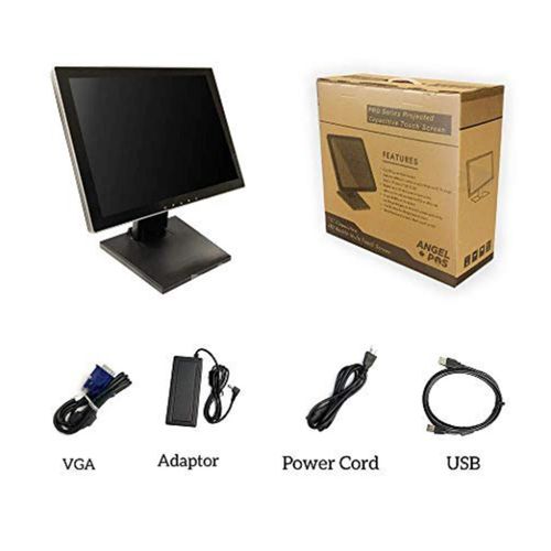 Point of sale Touch monitor15-Inch Capacitive LED Multi-Touch Monitor, True Flat Seamless Design Touchscreen with Metal POS Stand, for Office, POS, Retail, Restaurant, Bar, Gym, Warehouse