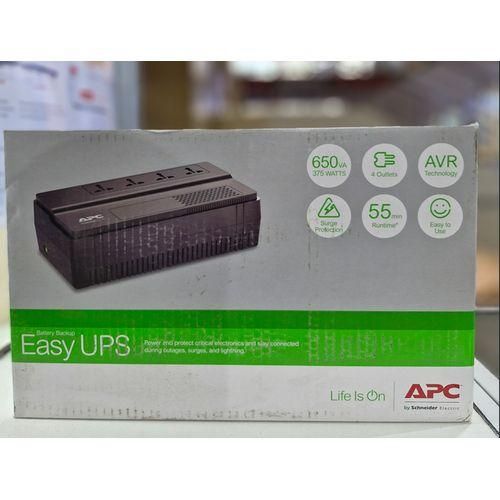 APC Easy UPS 650VA, AVR, Universal Outlet The APC-650VA is the Best Value UPS with Battery Backup & Surge Protection for Electronics and Computers.Automatic Voltage Regulation (AVR)