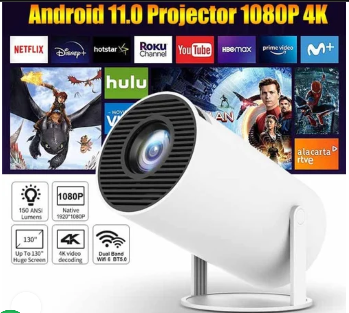 Android Projector WiFi Bluetooth Supported Outdoor Movie Projector - Mini Portable Projector, Supports 4K 1080P, Dual-Band WiFi 6 5G, Wireless Bluetooth 5.0, Android 11, Includes Bluetooth Speaker