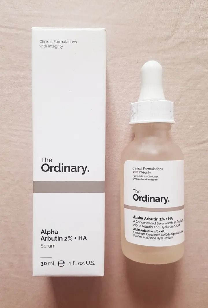 The Ordinary Alpha Arbutin 2% + Hyaluronic Acid Brightens skin, reduces dark spots, evens skin tone, intensely hydrates, plumps skin, reduces fine lines, suits all skin types