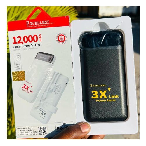 Excellent Power Bank 10000mAh Cable Charger PowerBank Charging Cables For ALL Phones Supports FAST Charging High Power Capacity; 20,000mAh Best for travellers and heavy phone