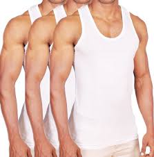 Men's Cotton Vests- 3 pcs in 1 pack (100% Cotton- All White). Sizes: M,L,XL,XXL,3XL